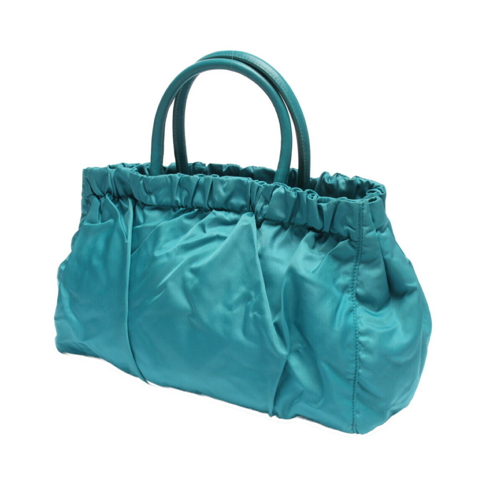 Prada Tessuto 2way handbag ruched top handles Turquoise Blue - Picture 2 of 6